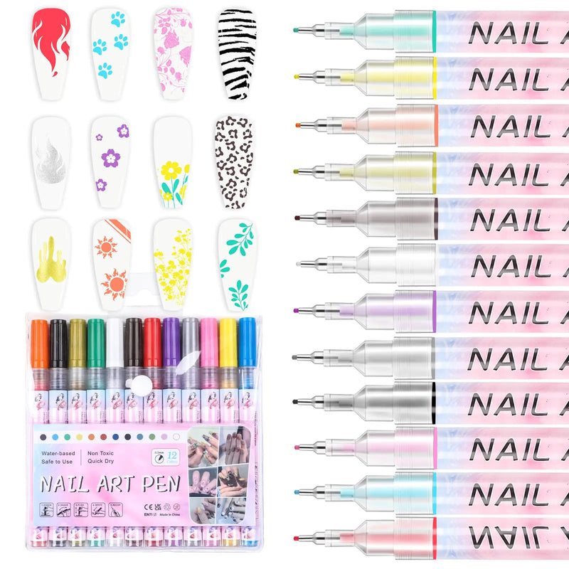 ASTONFOG 12PCS Nail Art Pens Set3D Nail Polish Pens Quick Dry for Nail Art Macaron Color Nail Art Drawing Special Nails Art Design Manicure Nail Pens for Home & Salon DIY/0.5